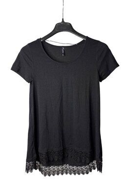 Massini High Low Tunic Top Blouse Size S Black Lace Hem